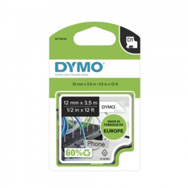 Picture of DYMO 16957 D1 Durable Nylon Tape 12mm X 3,5m Black on White